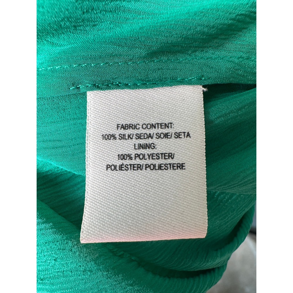 Derek Lam 10 Crosby 100% Silk Green Tiered Mini Dress Smocked Sleeves Size 4 - Picture 8 of 9